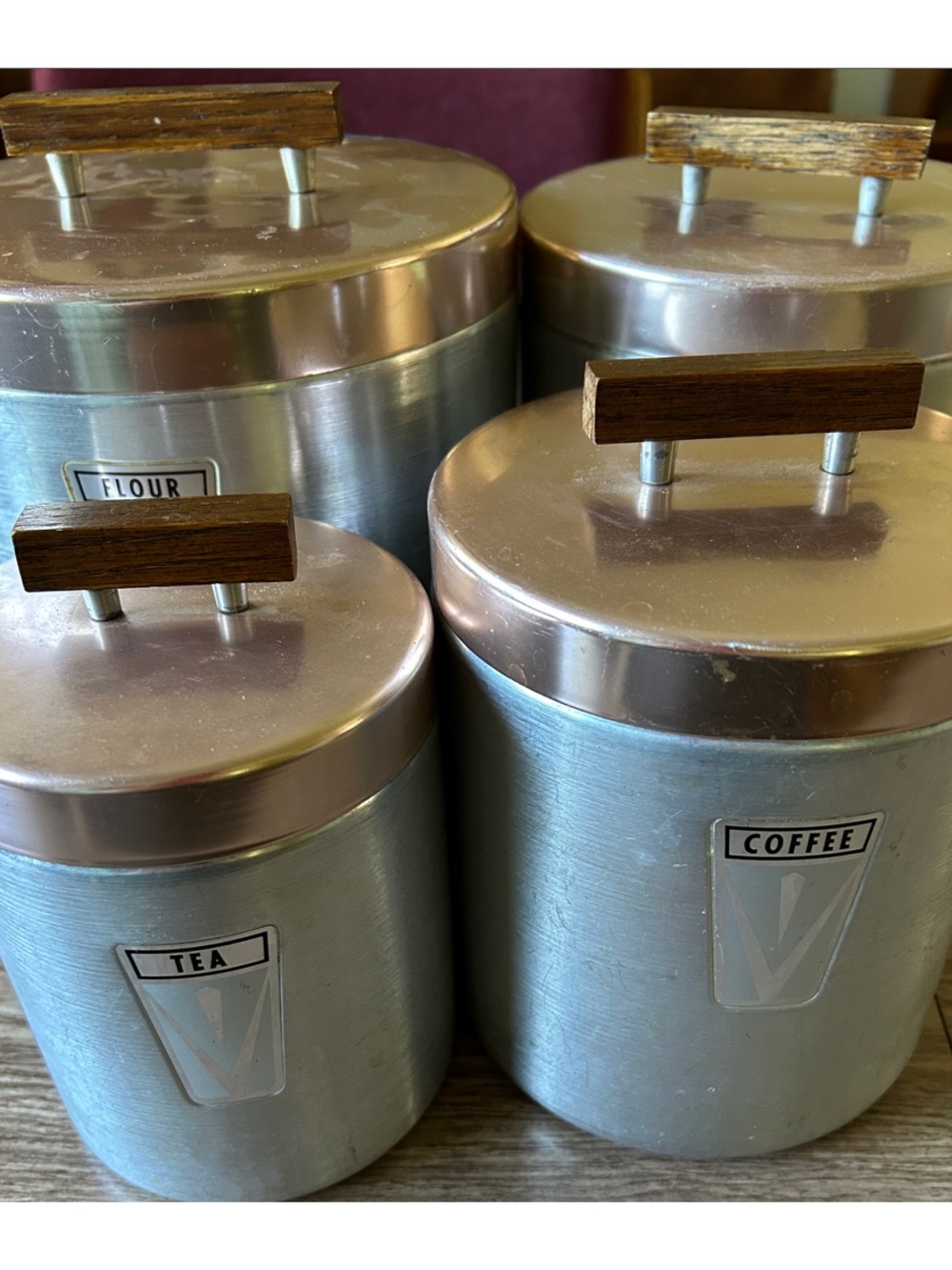BTG Silver Metal 4 peice Canister Set with Wooden handles